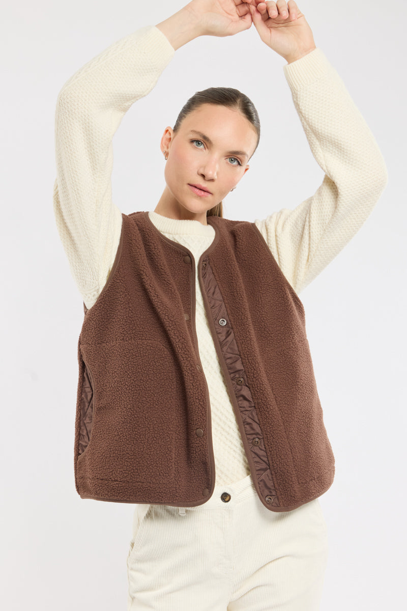 Gilet Long Sans Manches Femme Polaire Avec Capuche - Doudoune Matelassée D'hiver, Zippée, Poches, Pour Outdoor